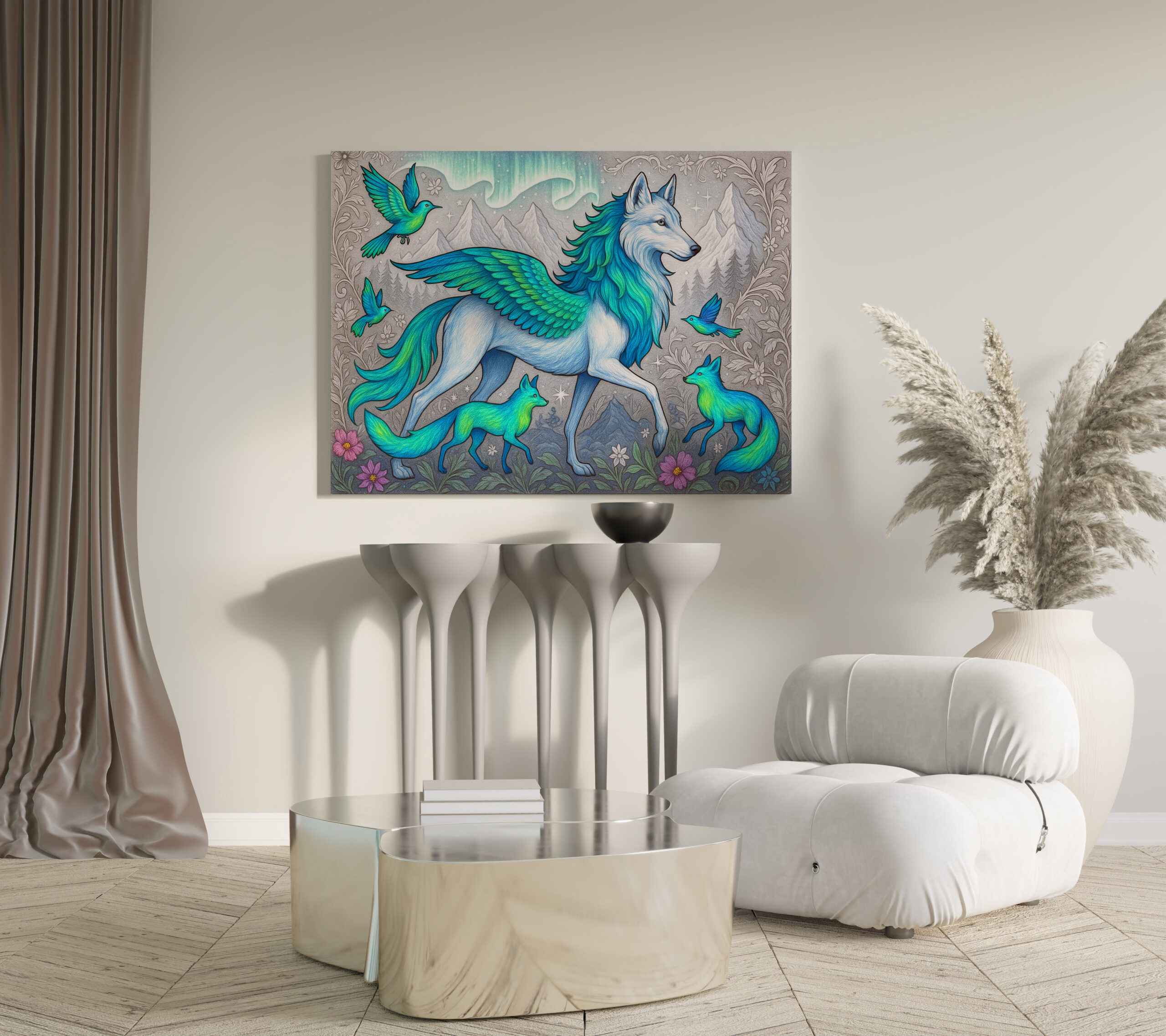 raxxa Canva: Fenrir-Wolf und Nordlichter-Füchse - mystische Wesen – Bild 3