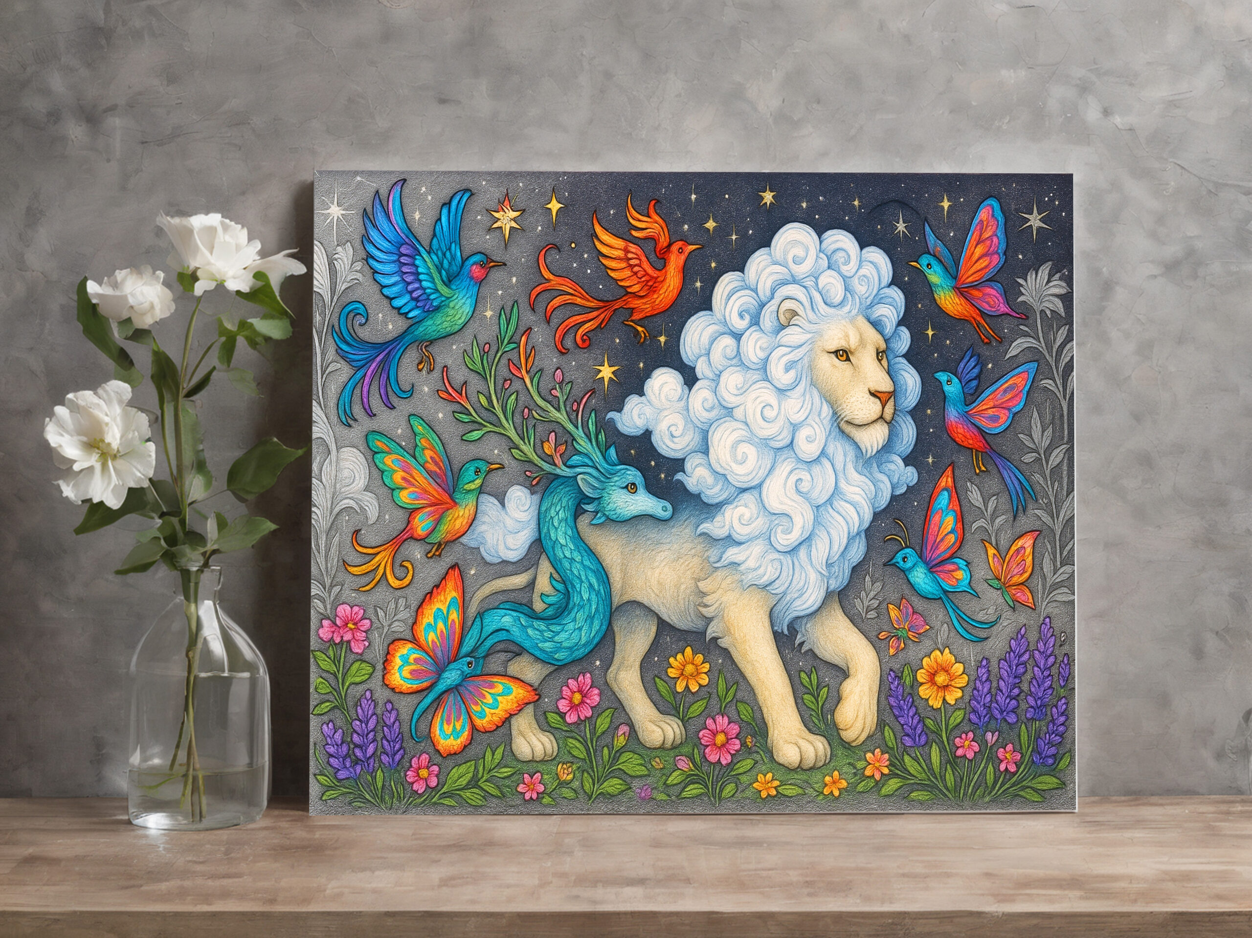 raxxa Canva: Wolkenlöwe und Traumvögel - mystische Wesen - immagine 2