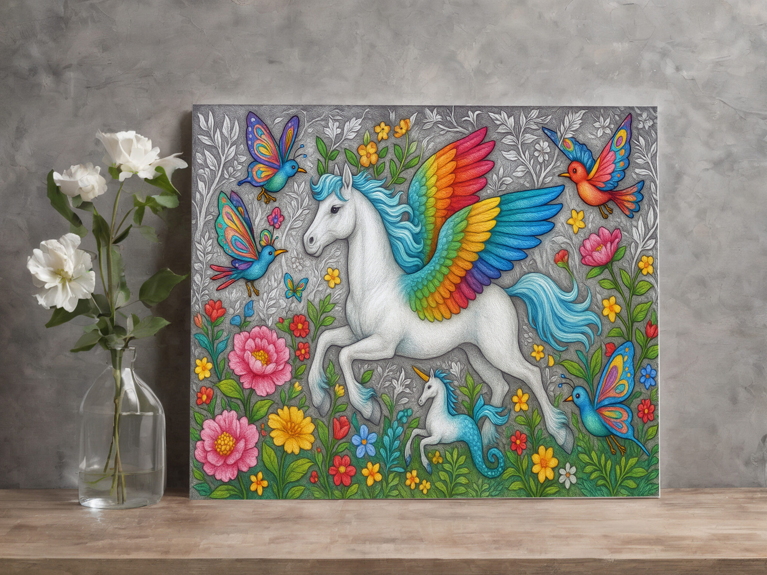 raxxa Canva: Regenbogenpegasus und Kristallvögel - mystische Wesen – Bild 2
