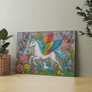 raxxa Canva: Regenbogenpegasus und Kristallvögel - mystische Wesen