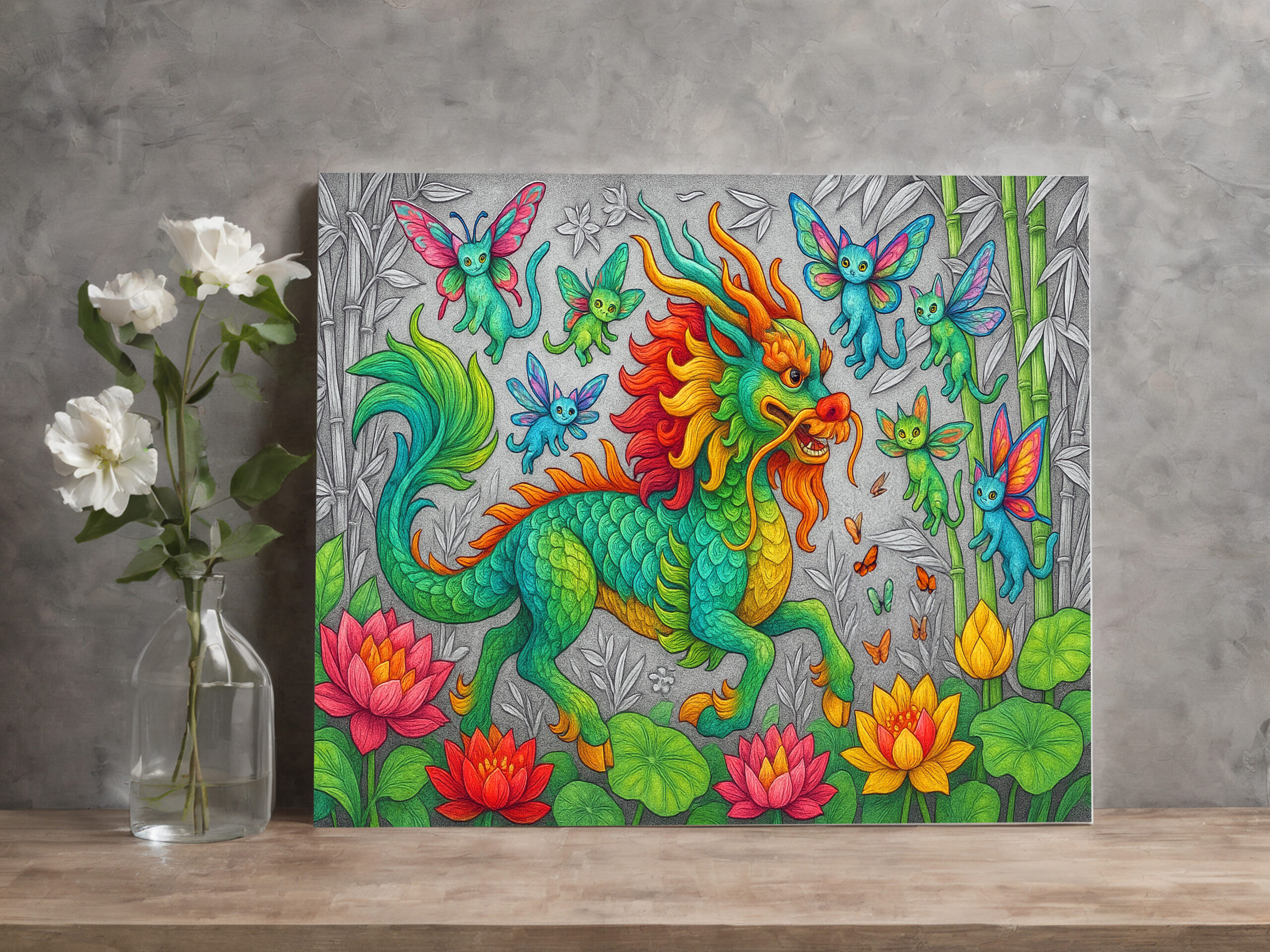 raxxa Canva: Chinesischer Qilin und Libellenkatzen - mystische Wesen – Image 2