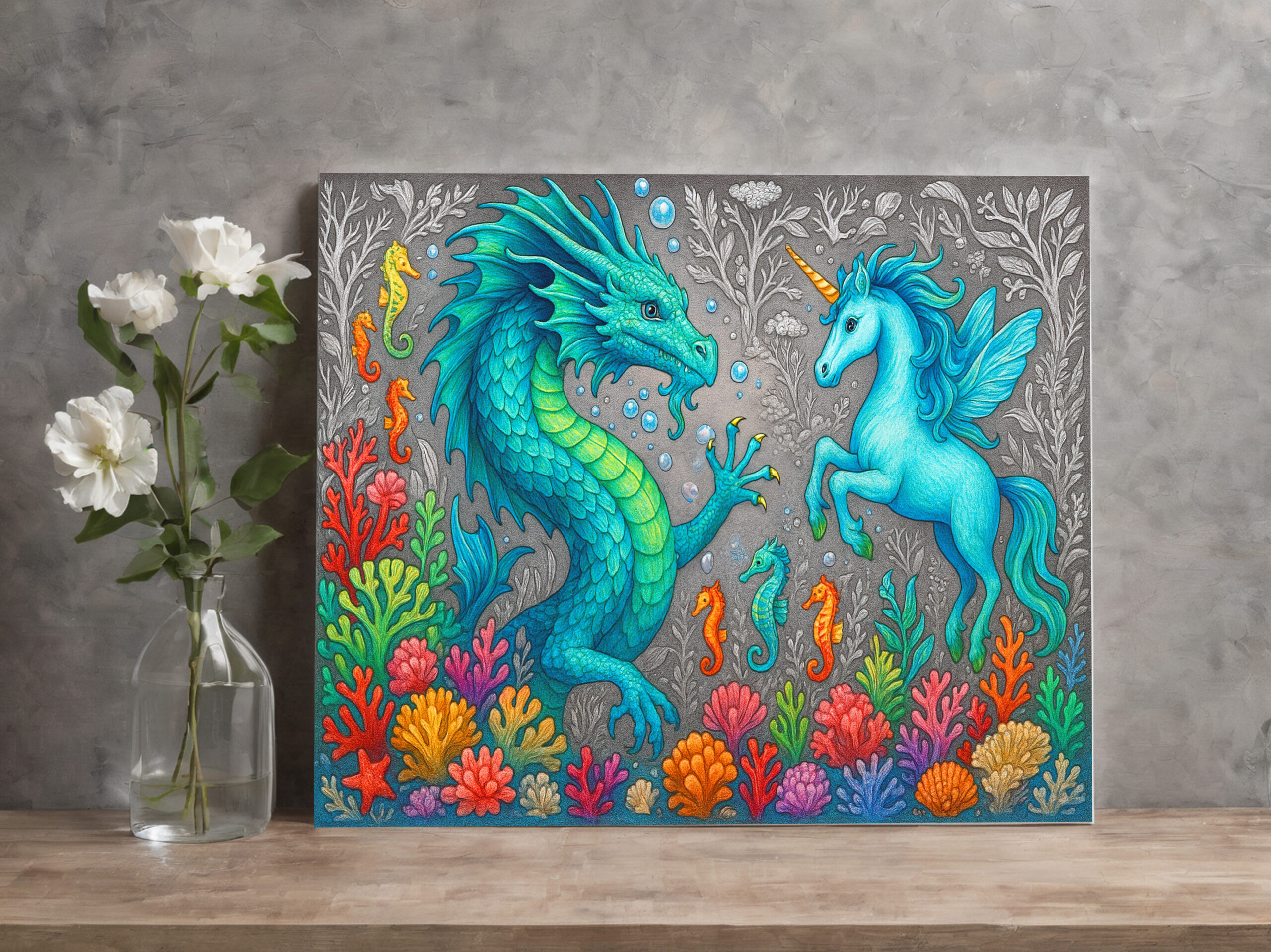 raxxa Canva: Wasserdrache und Seepferdchen-Einhorn - Wesen der Mystik - immagine 2