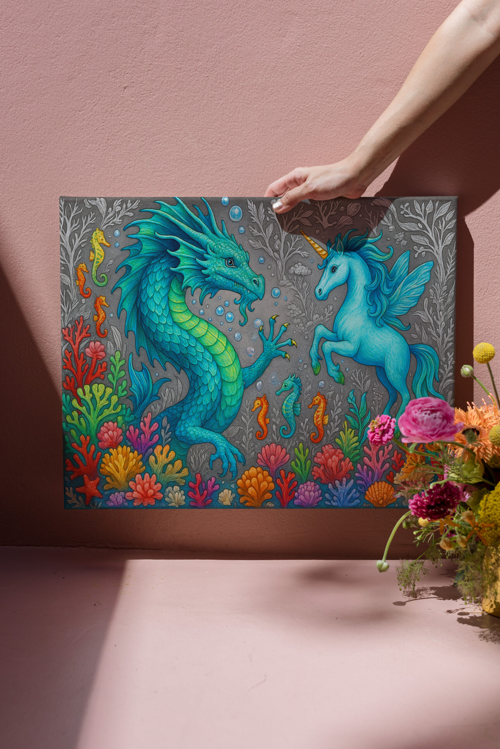 raxxa Canva: Wasserdrache und Seepferdchen-Einhorn - Wesen der Mystik - immagine 3