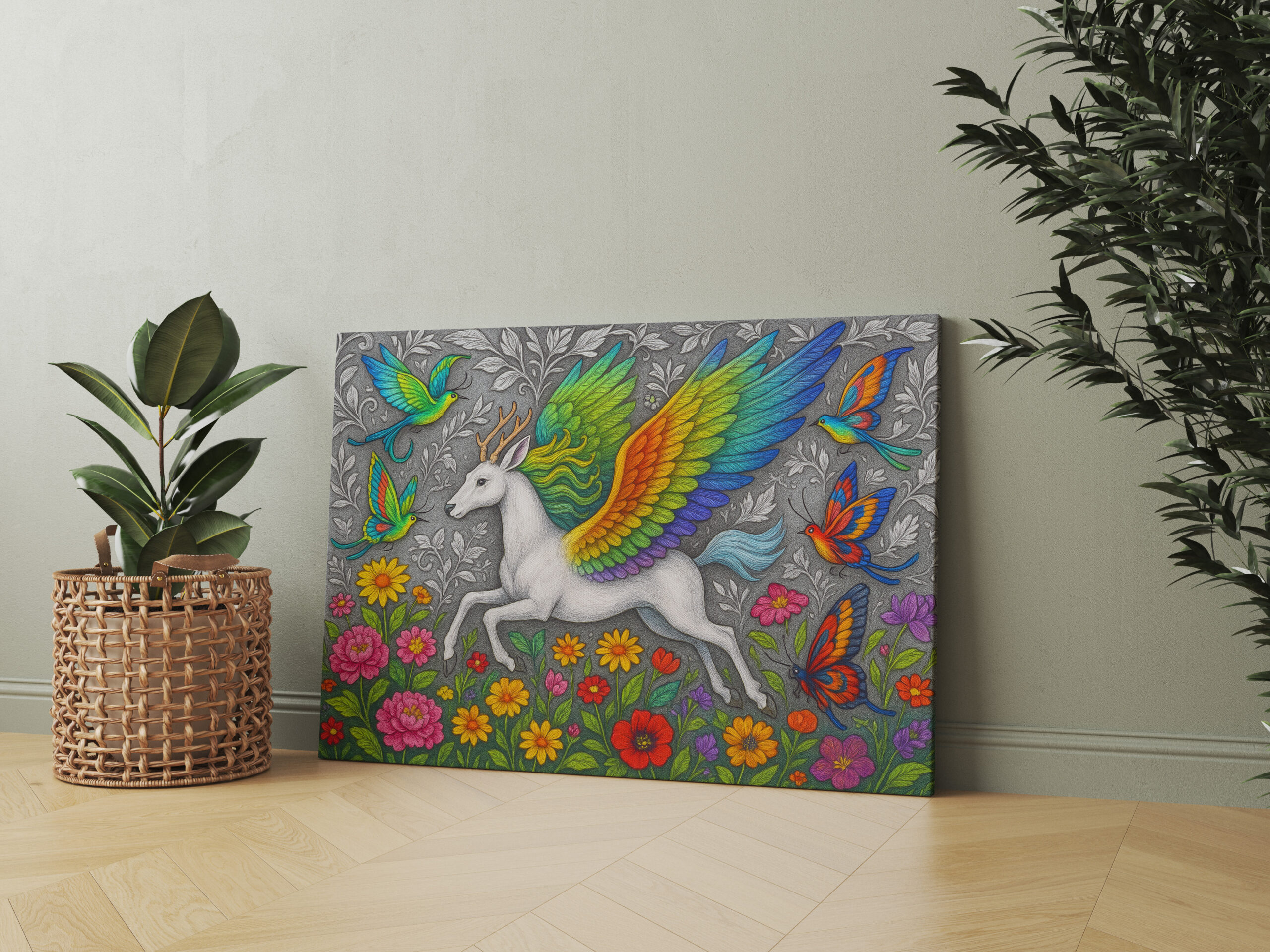 raxxa Canva: Pegasushirsch und Schmetterlingsvögel - mystische Wesen