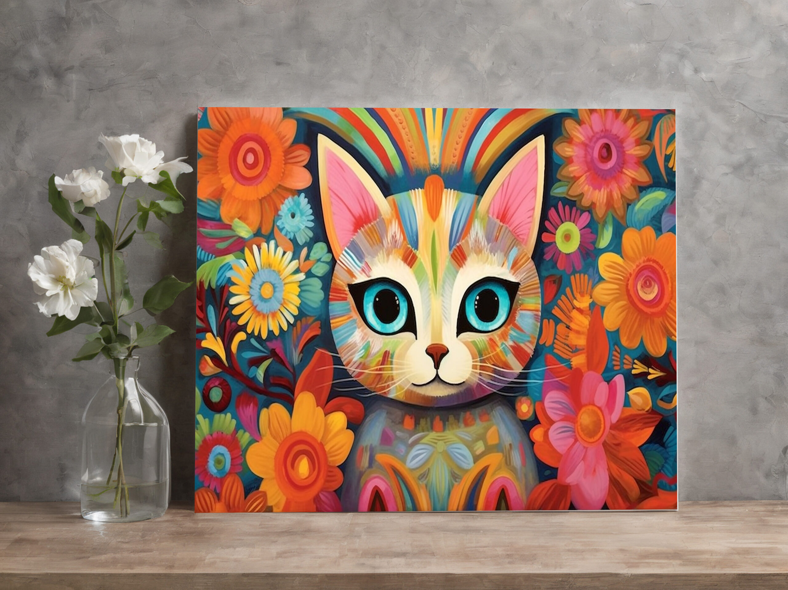 raxxa Canva: Fröhliche Katzenkunst Im Stil von Frieda Kahlo – Bild 3