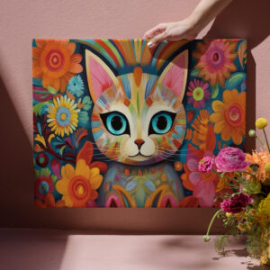 raxxa Canva: Fröhliche Katzenkunst Im Stil von Frieda Kahlo