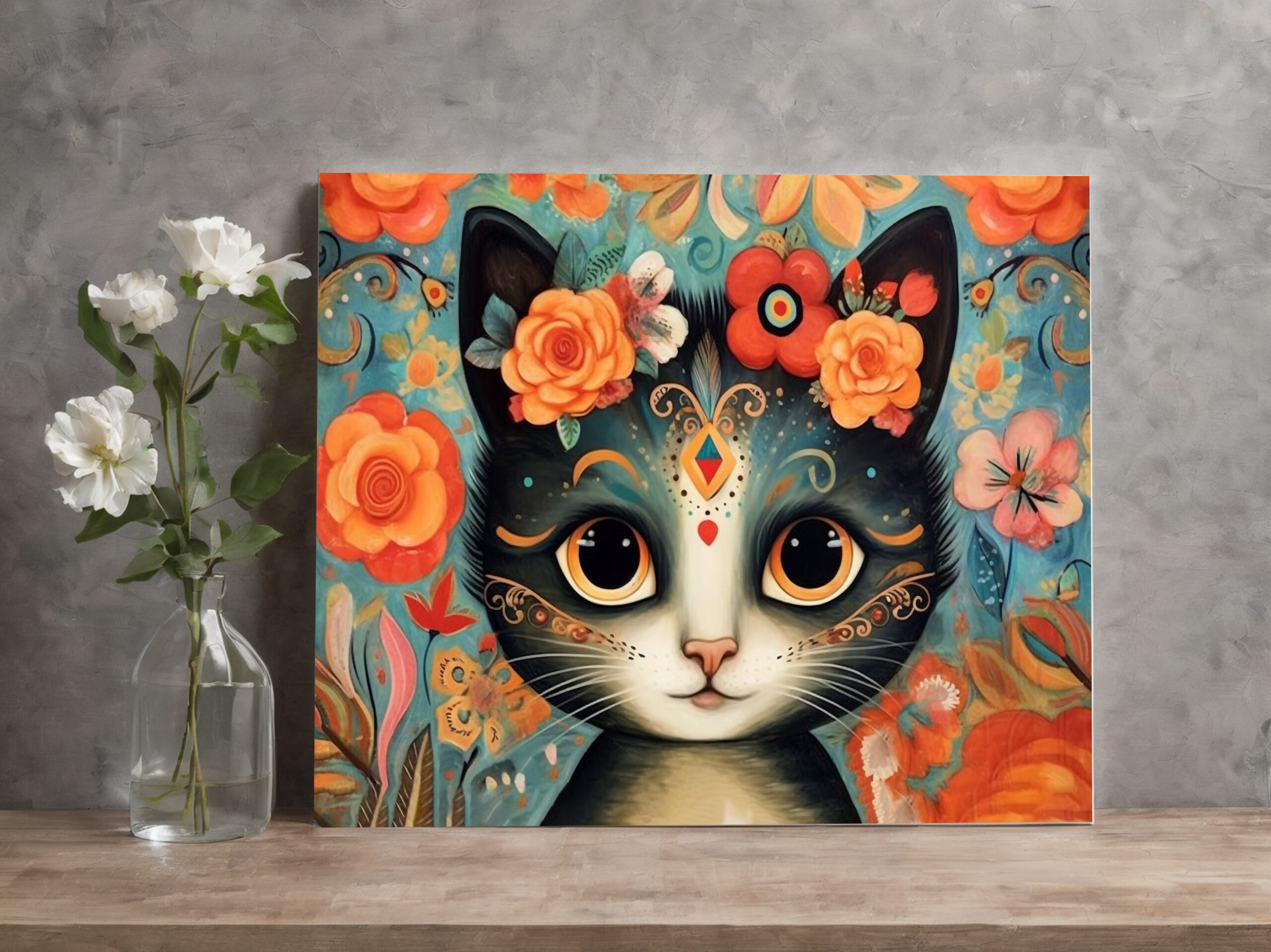 raxxa Canva: Fröhliche Katzenkunst Im Stil von Frieda Kahlo – Bild 2