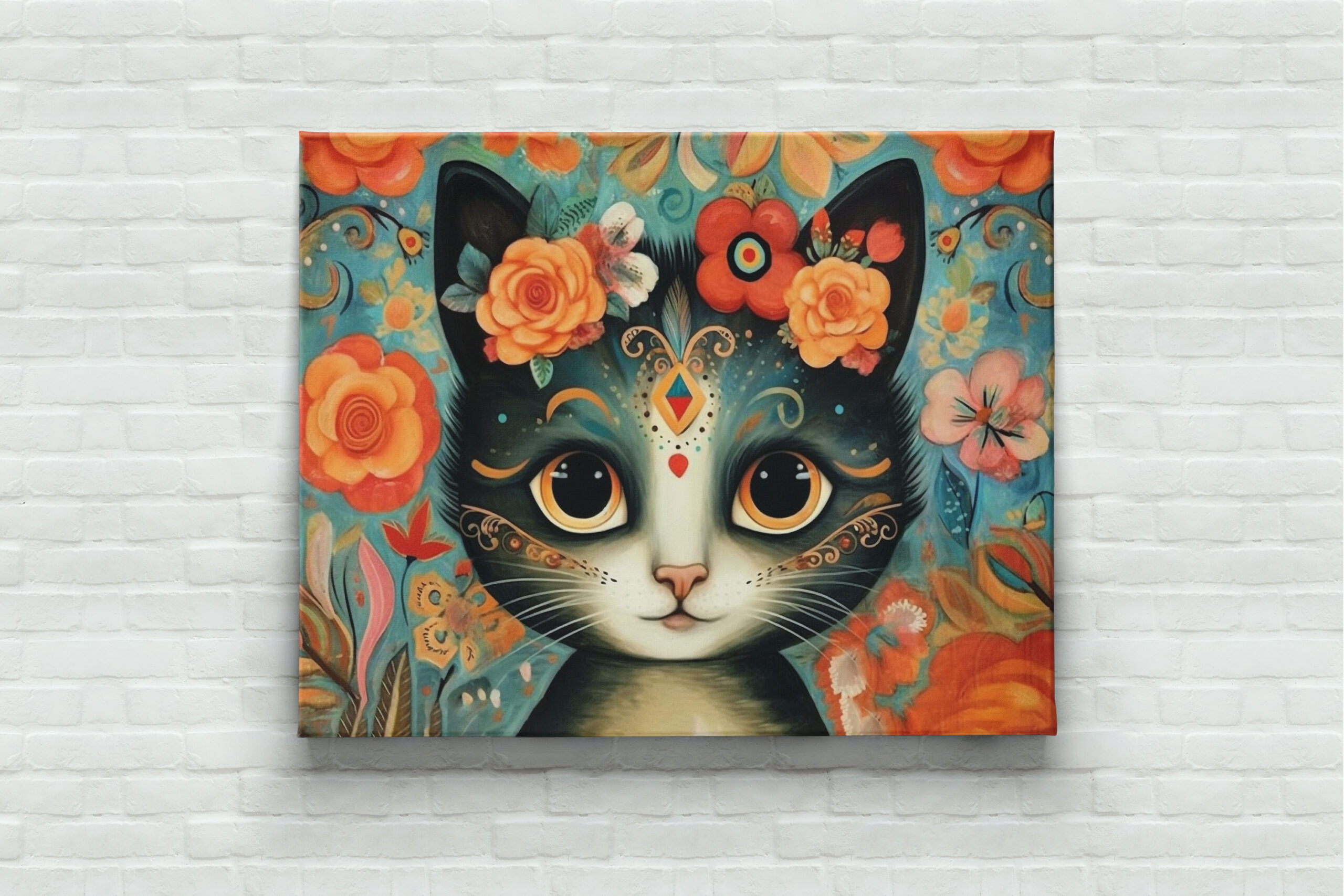 raxxa Canva: Fröhliche Katzenkunst Im Stil von Frieda Kahlo – Bild 3
