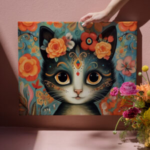 raxxa Canva: Fröhliche Katzenkunst Im Stil von Frieda Kahlo
