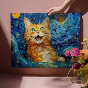 raxxa Canva: Fröhliche Katzenkunst Im Stil von Vincent van Gogh
