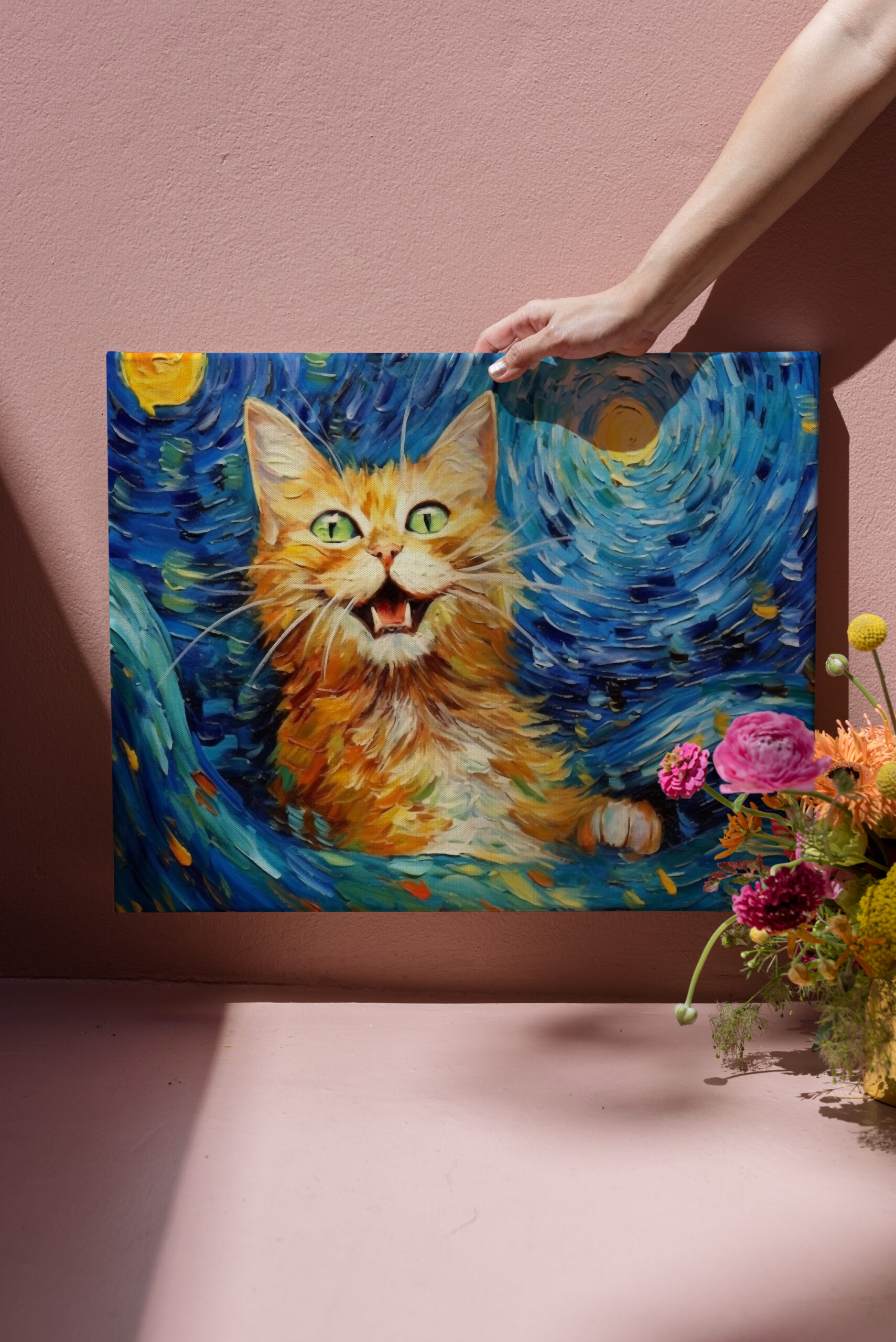 raxxa Canva: Fröhliche Katzenkunst Im Stil von Vincent van Gogh