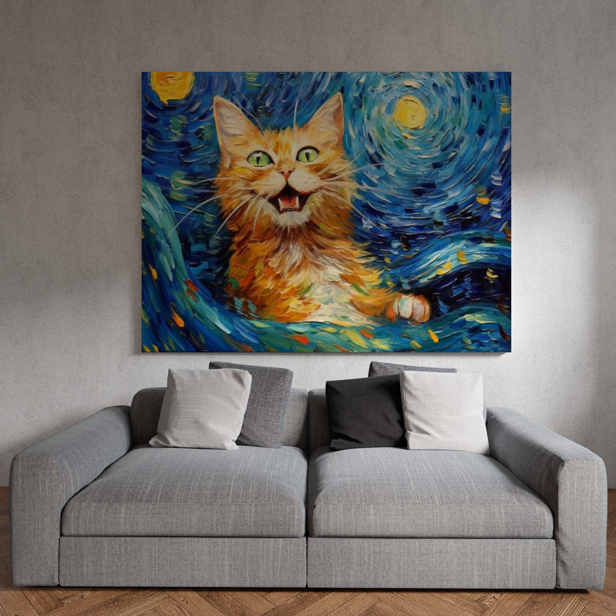 raxxa Canva: Fröhliche Katzenkunst Im Stil von Vincent van Gogh – Bild 2