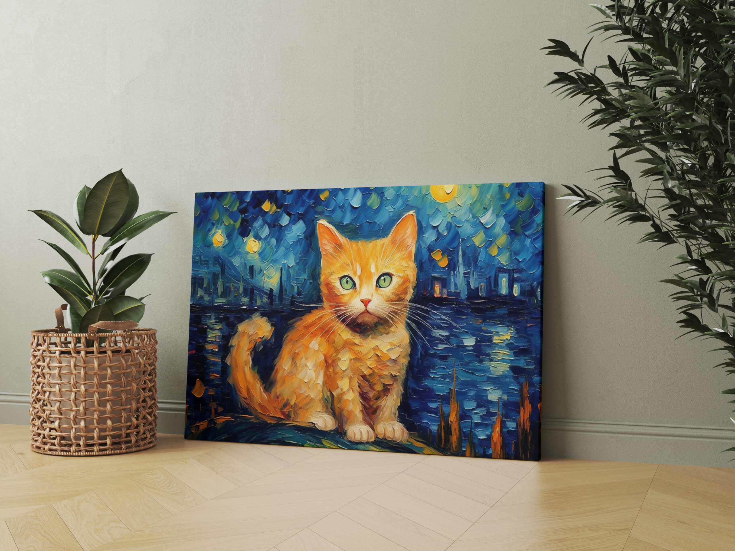 raxxa Canva: Drollige Katzenkunst Im Stil von Vincent van Gogh