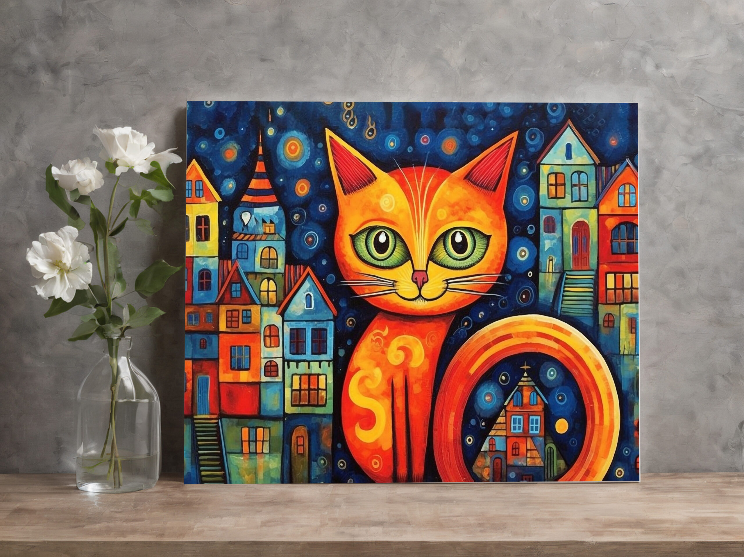 raxxa Canva: Fröhliche Katzenkunst Im Stil von Friedensreich Hundertwasser – Bild 2