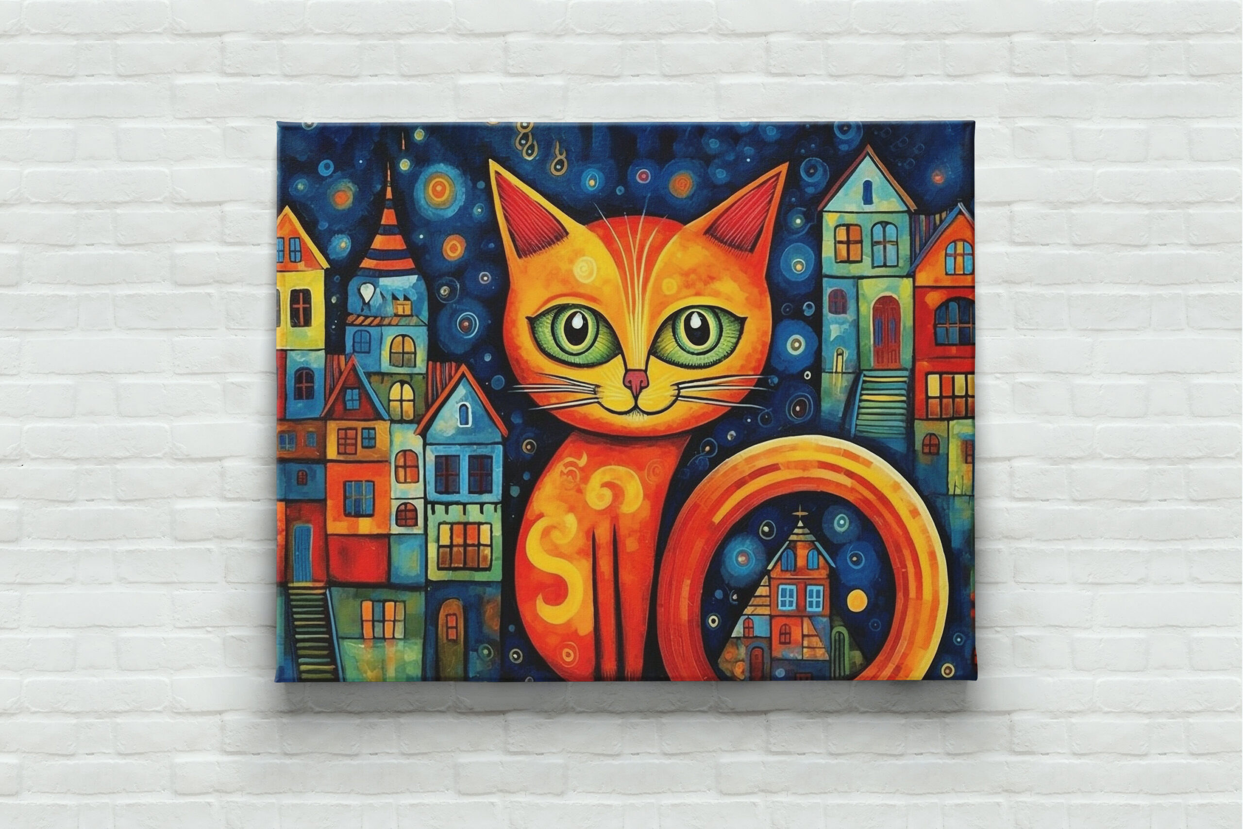 raxxa Canva: Fröhliche Katzenkunst Im Stil von Friedensreich Hundertwasser – Bild 3