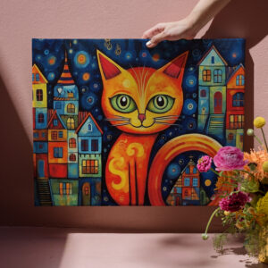raxxa Canva: Fröhliche Katzenkunst Im Stil von Friedensreich Hundertwasser