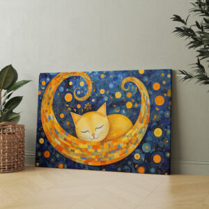 raxxa Canva: Fröhliche Katzenkunst Im Stil von Gustav Klimt