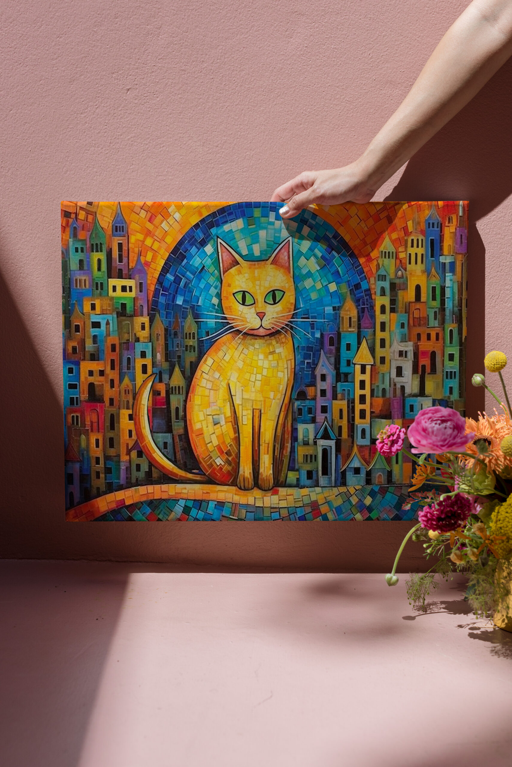 raxxa Canva: Fröhliche Katzenkunst Im Stil von Friedensreich Hundertwasser – Image 2