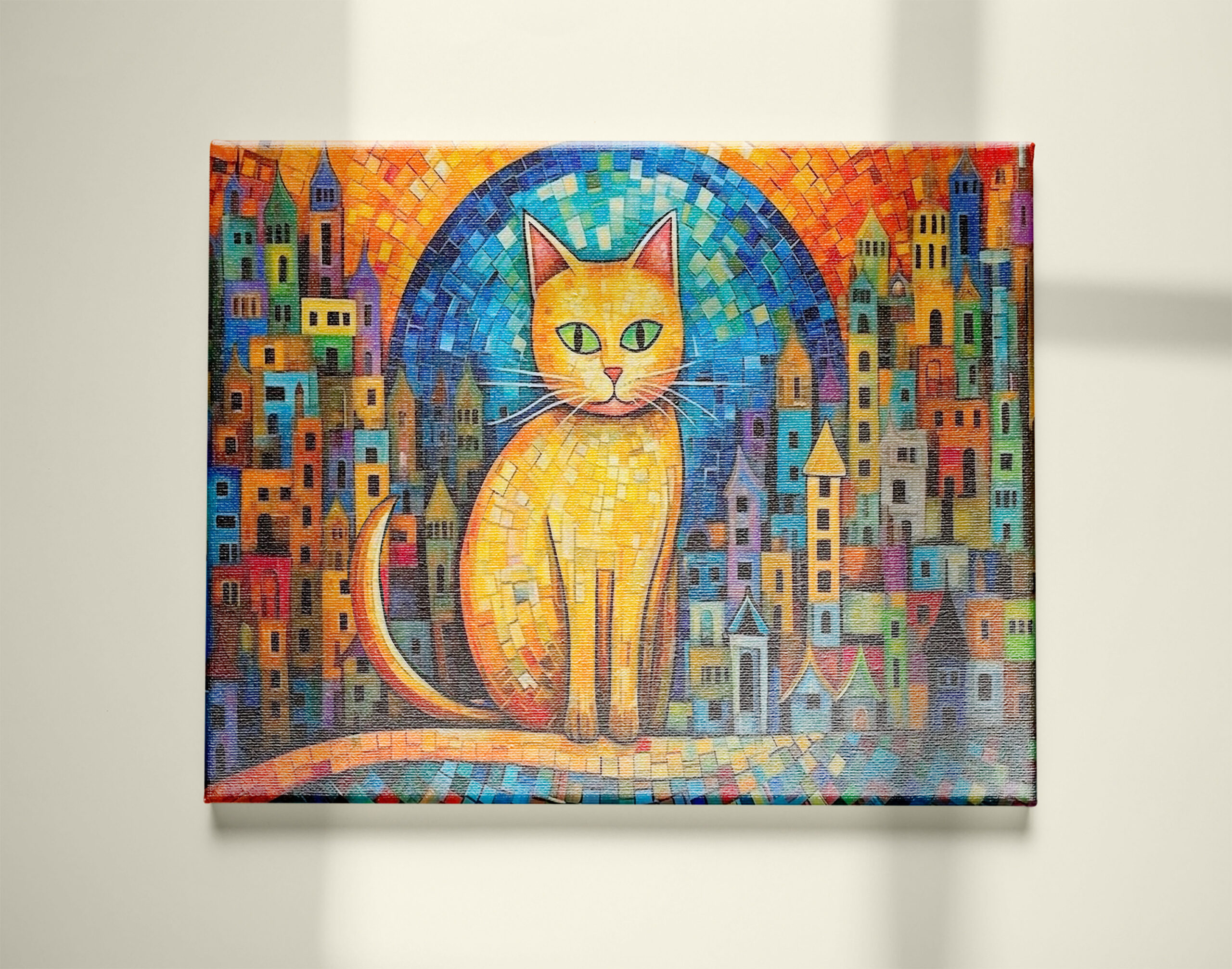 raxxa Canva: Fröhliche Katzenkunst Im Stil von Friedensreich Hundertwasser