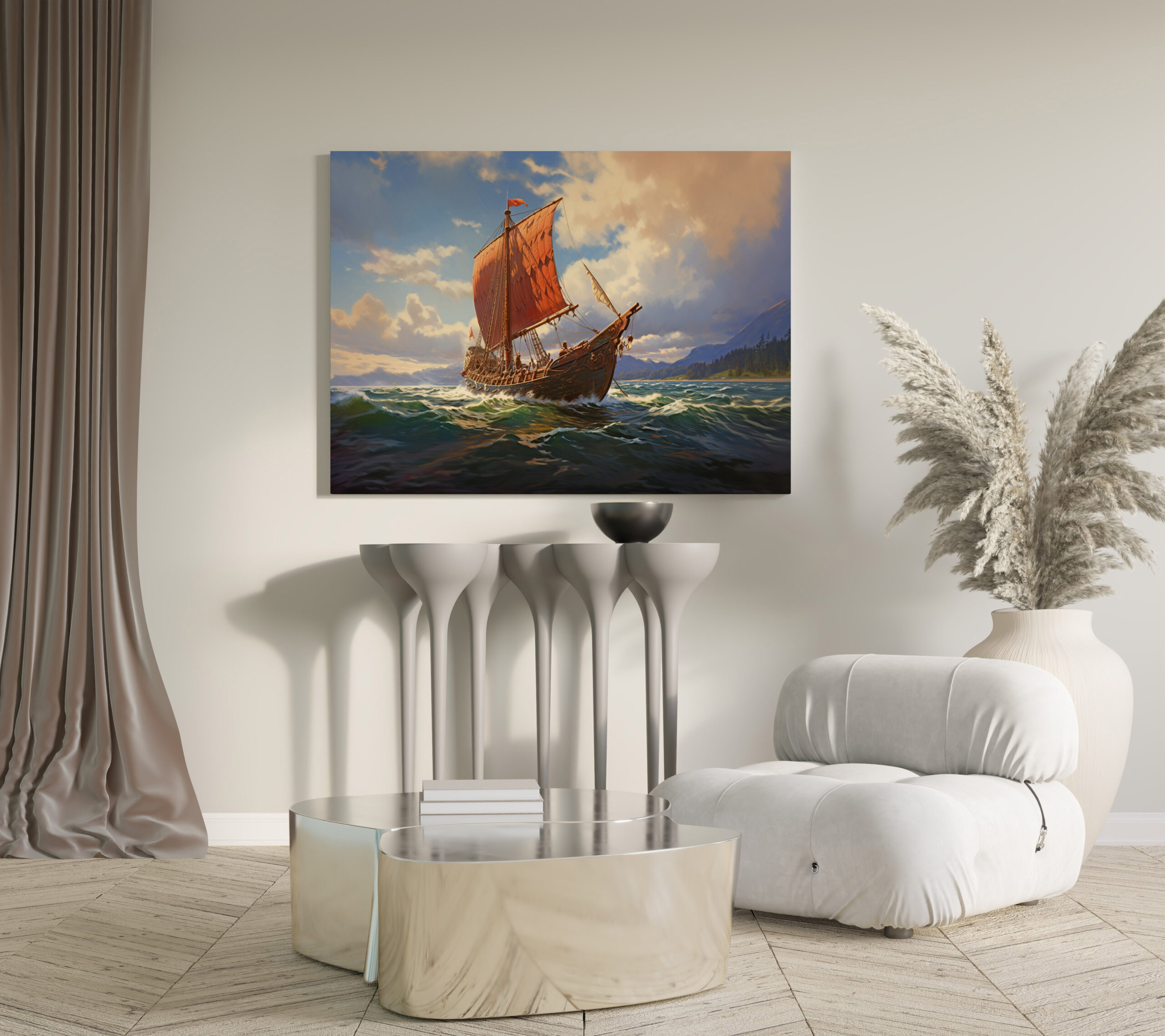 raxxa Canva: Wikingerschiff an der Küste