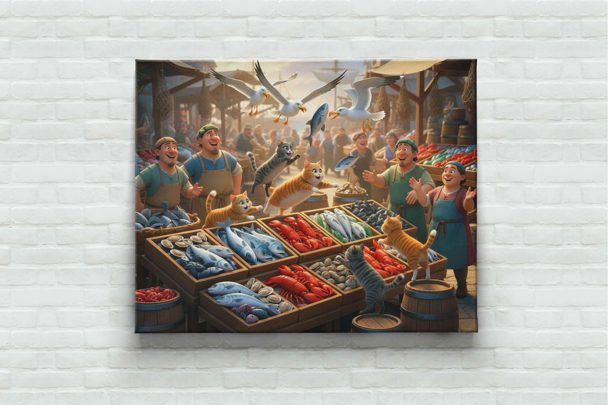 raxxa Canva: Fischfang mal anders - lustiges Treiben von Katzen und Möwen auf dem Fischmarkt – Image 3