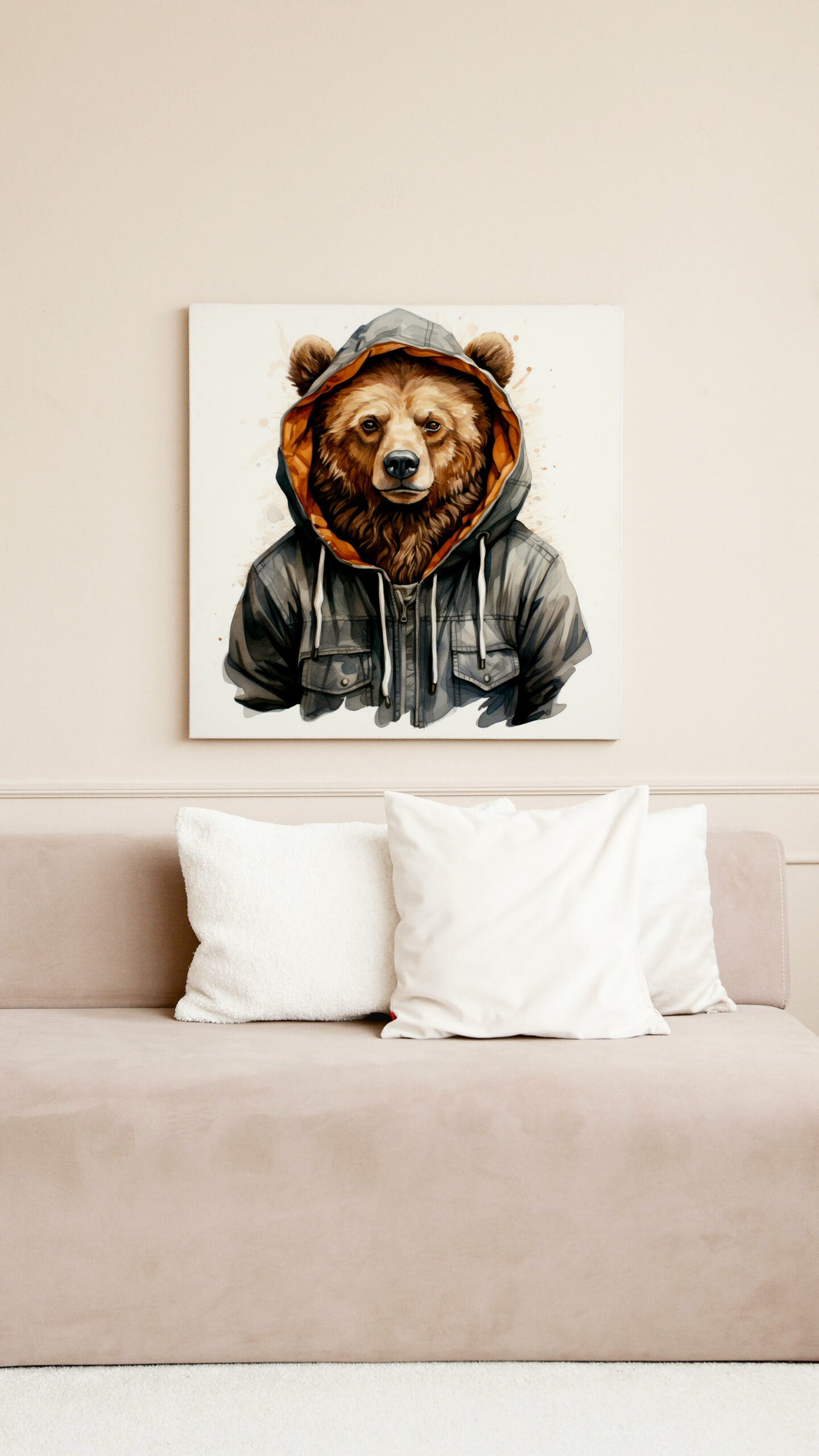 raxxa Canva: Watercolor Grizzly Bear in Hoodie