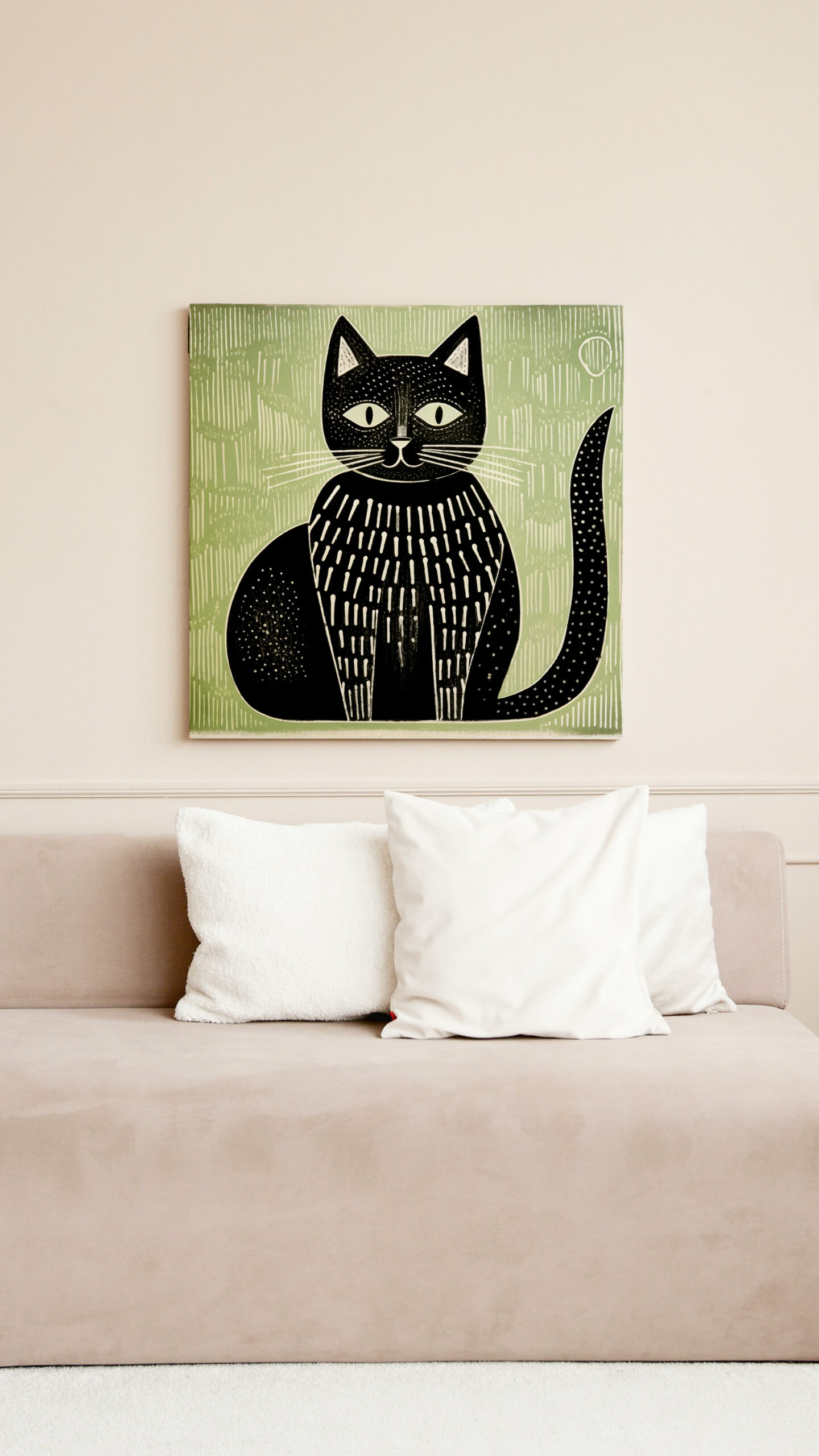 raxxa Canva: Black Folk Cat on Sage Green – Bild 2