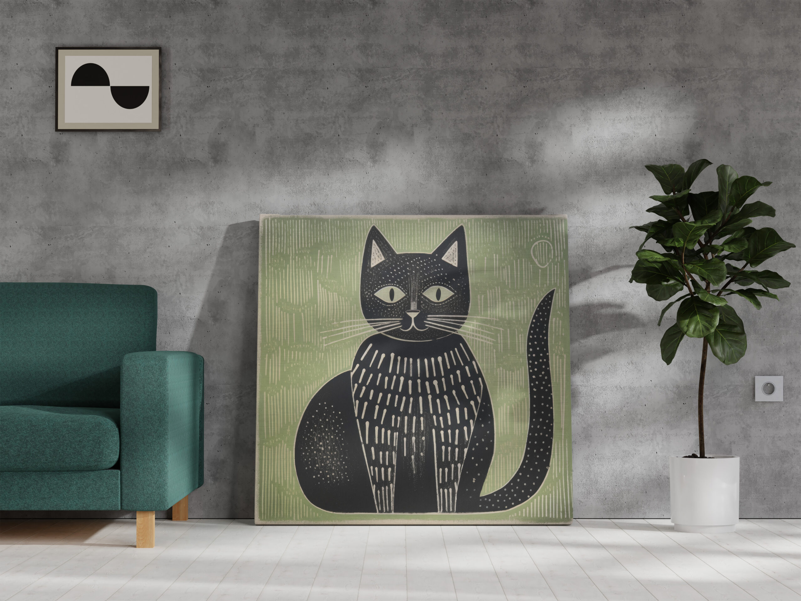 raxxa Canva: Black Folk Cat on Sage Green – Bild 3