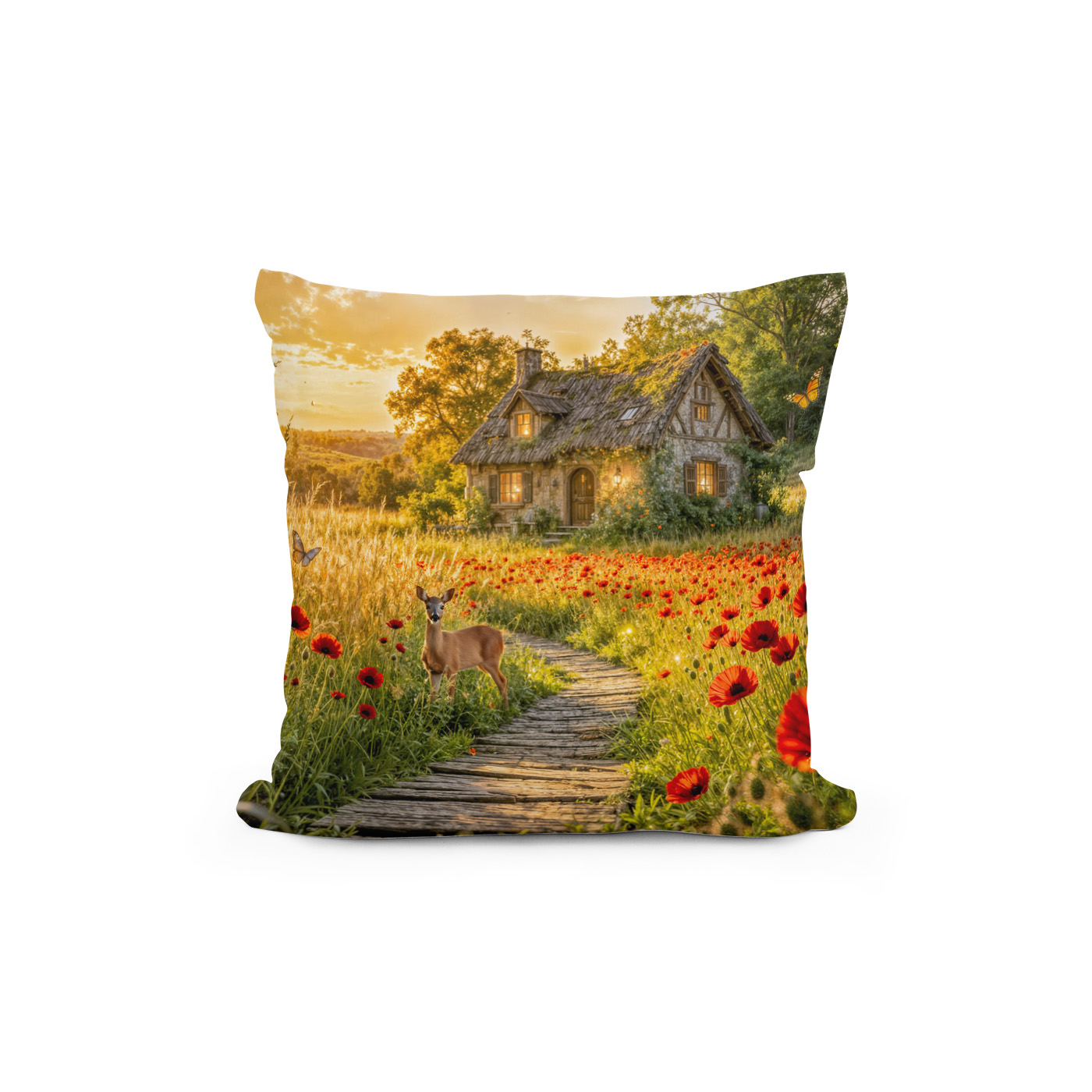 Kissen: Poppy Field Cottage with Wooden Path - immagine 2