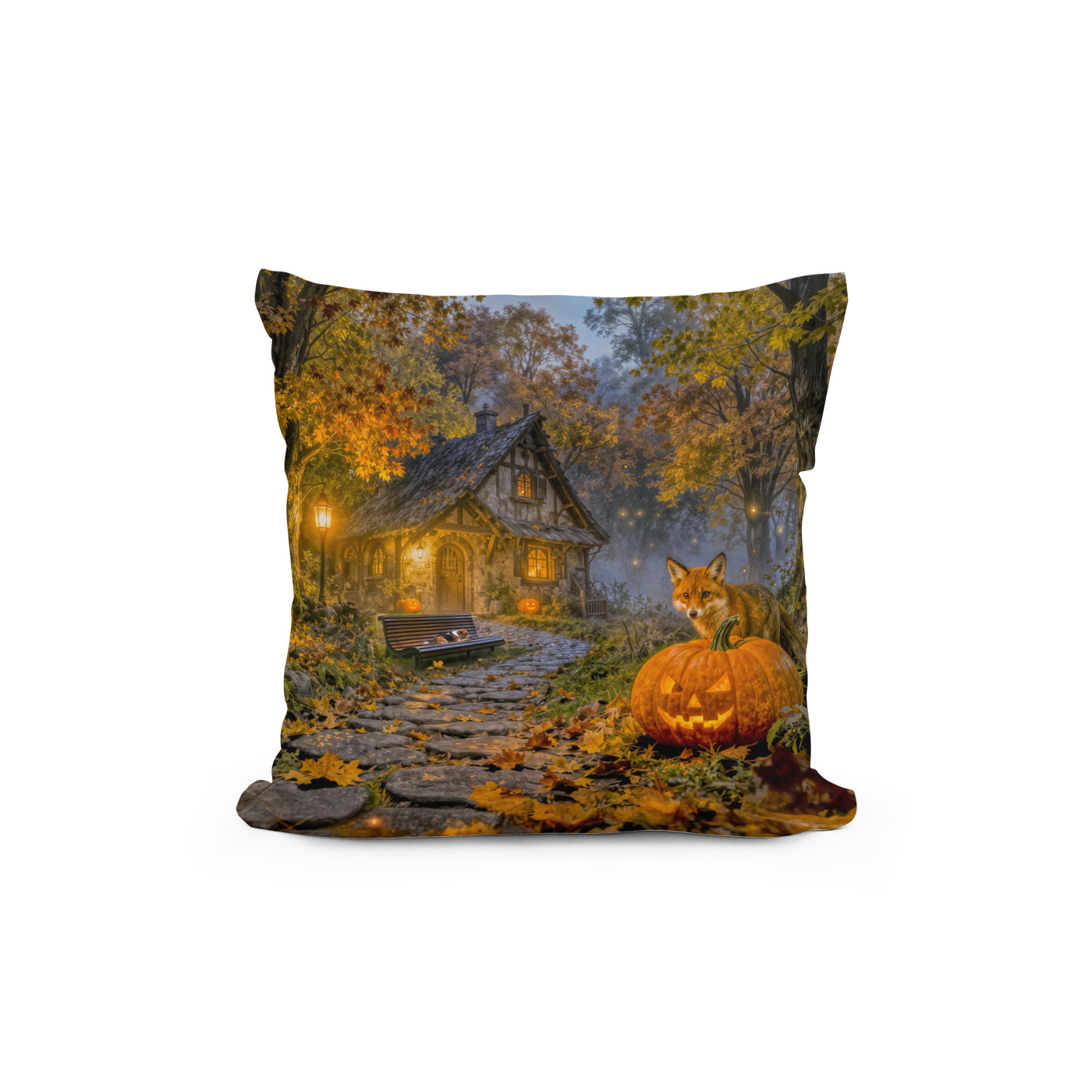 Kissen: Halloween Forest Cottage with Fox - immagine 2