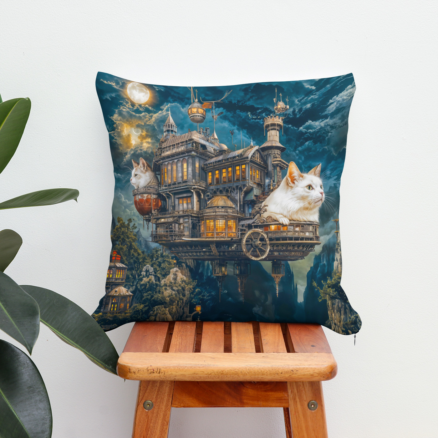 Kissen: Flying castle cats Steampunk night