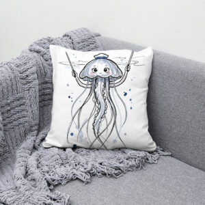 Kissen: Jellyfish Conductor Leading Rhythm in Marine Ink Illustration