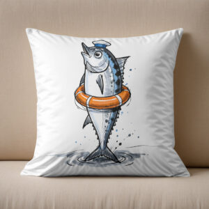 Kissen: Herring with Lifebuoy in Marine Ink Illustration