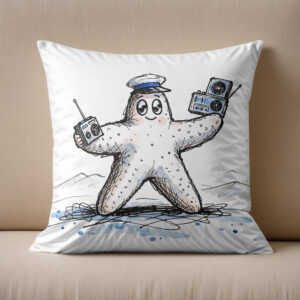 Kissen: Starfish Grooving with Radios in Coastal Ink Illustration