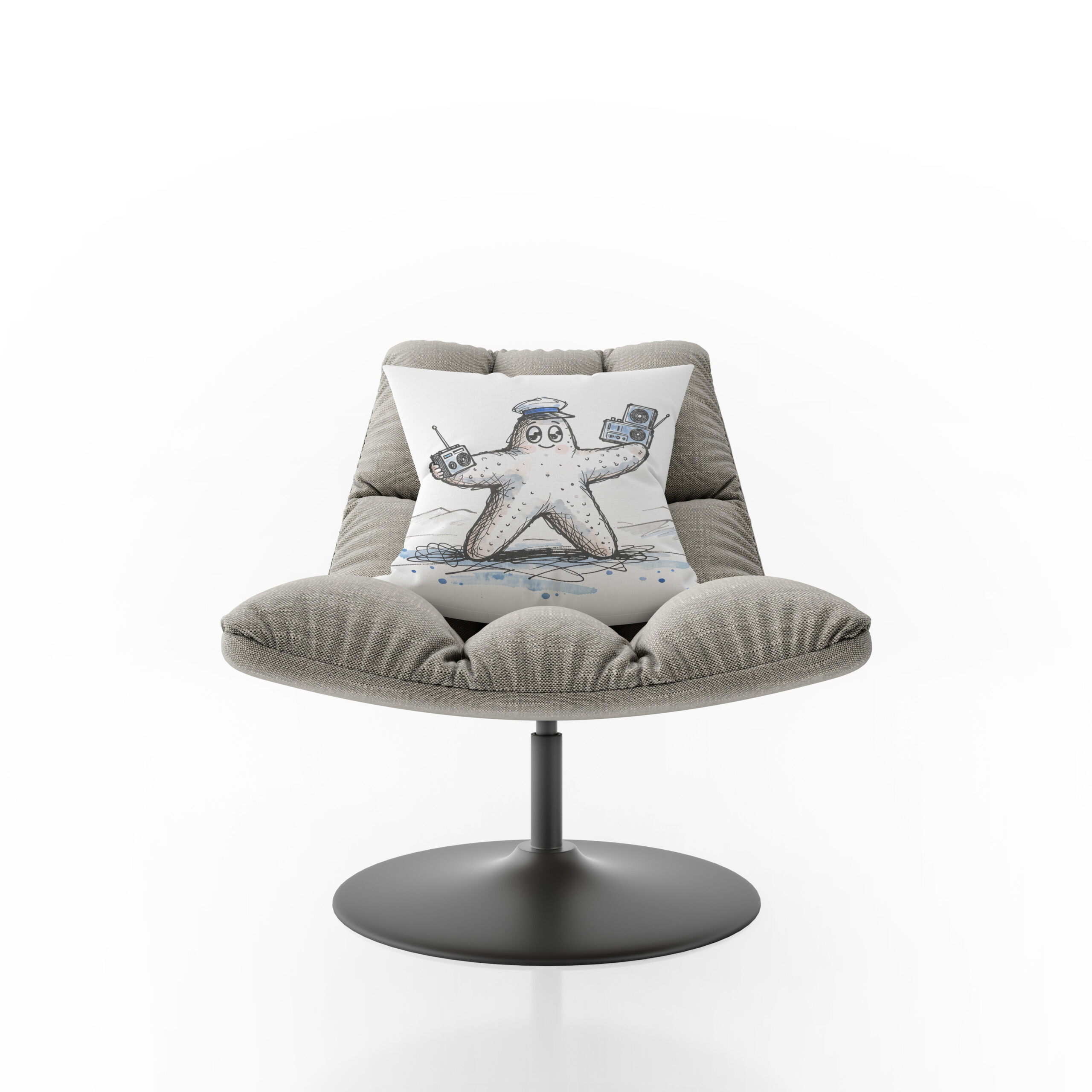 Kissen: Starfish Grooving with Radios in Coastal Ink Illustration - Image 2