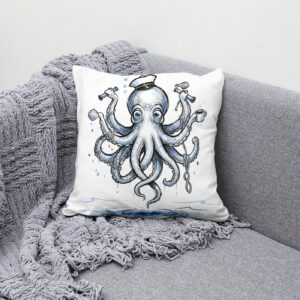 Kissen: Octopus Juggling Anchors in Playful Marine Ink Illustration