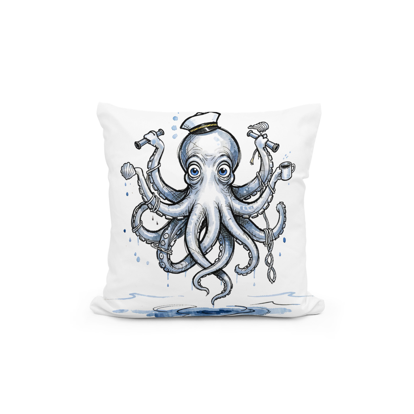 Kissen: Octopus Juggling Anchors in Playful Marine Ink Illustration – Bild 2