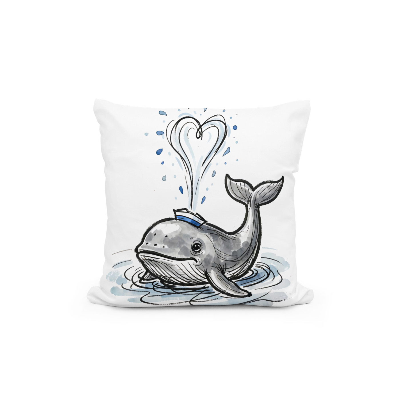 Kissen: Joyful Whale Spraying Heart Fountain Marine Ink Illustration – Bild 2