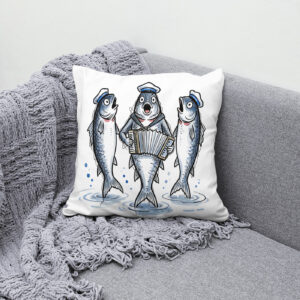 Kissen: Cod Leading Chanty Choir in Marine Ink Illustration