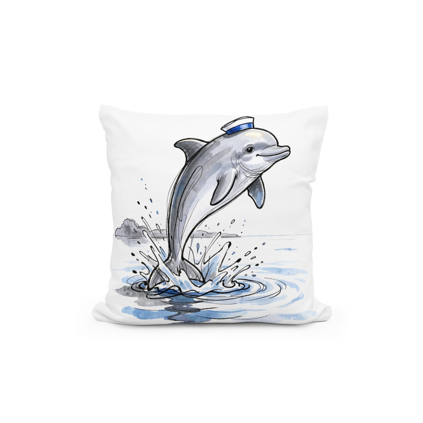 Kissen: Playful Dolphin Leaping High in Marine Ink Illustration – Bild 2
