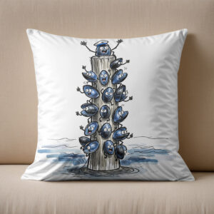 Kissen: Chatty Mussel Gang Talking Together Marine Ink Illustration