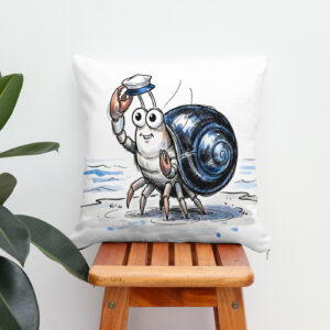 Kissen: Hermit Crab Waving Cheerfully in Marine Ink Illustration