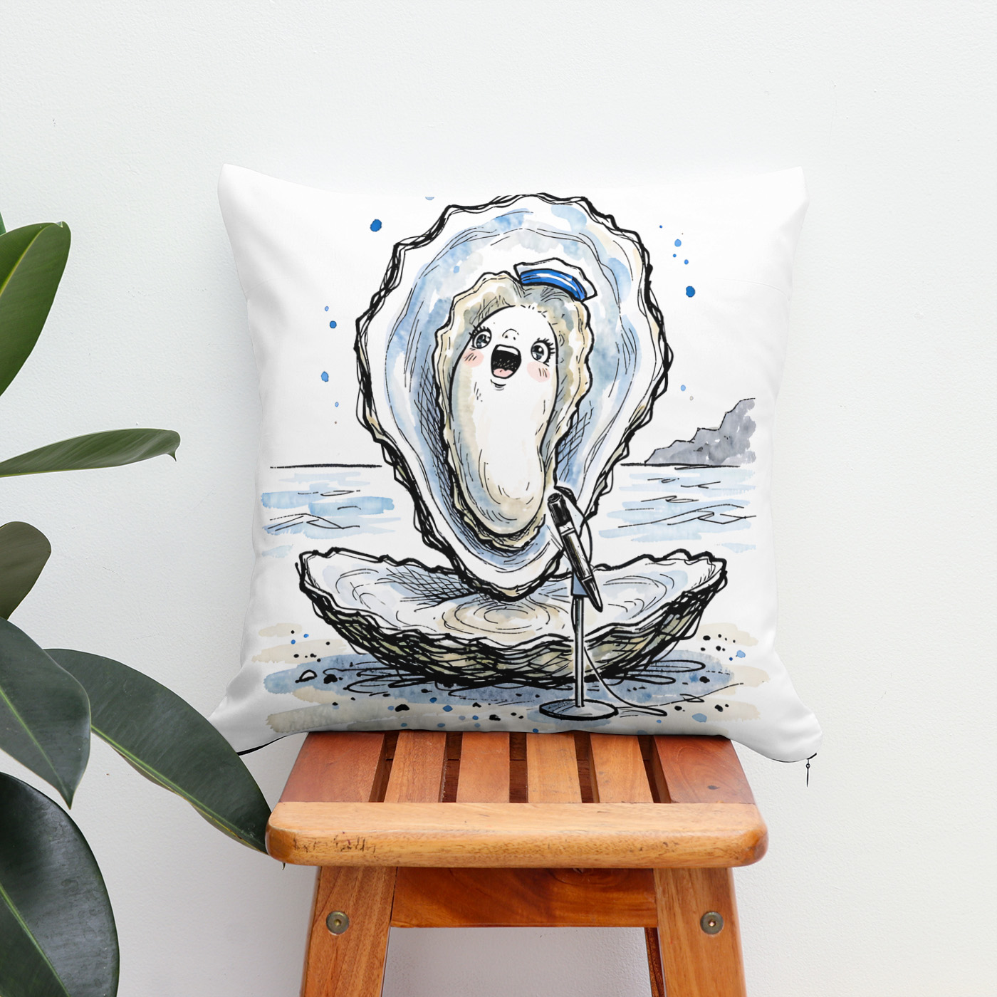 Kissen: Expressive Singing Oyster Performing in Marine Ink Illustration
