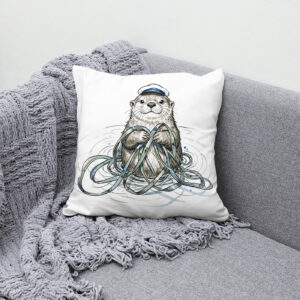Kissen: Sea Otter Holding Kelp in Marine Ink Illustration