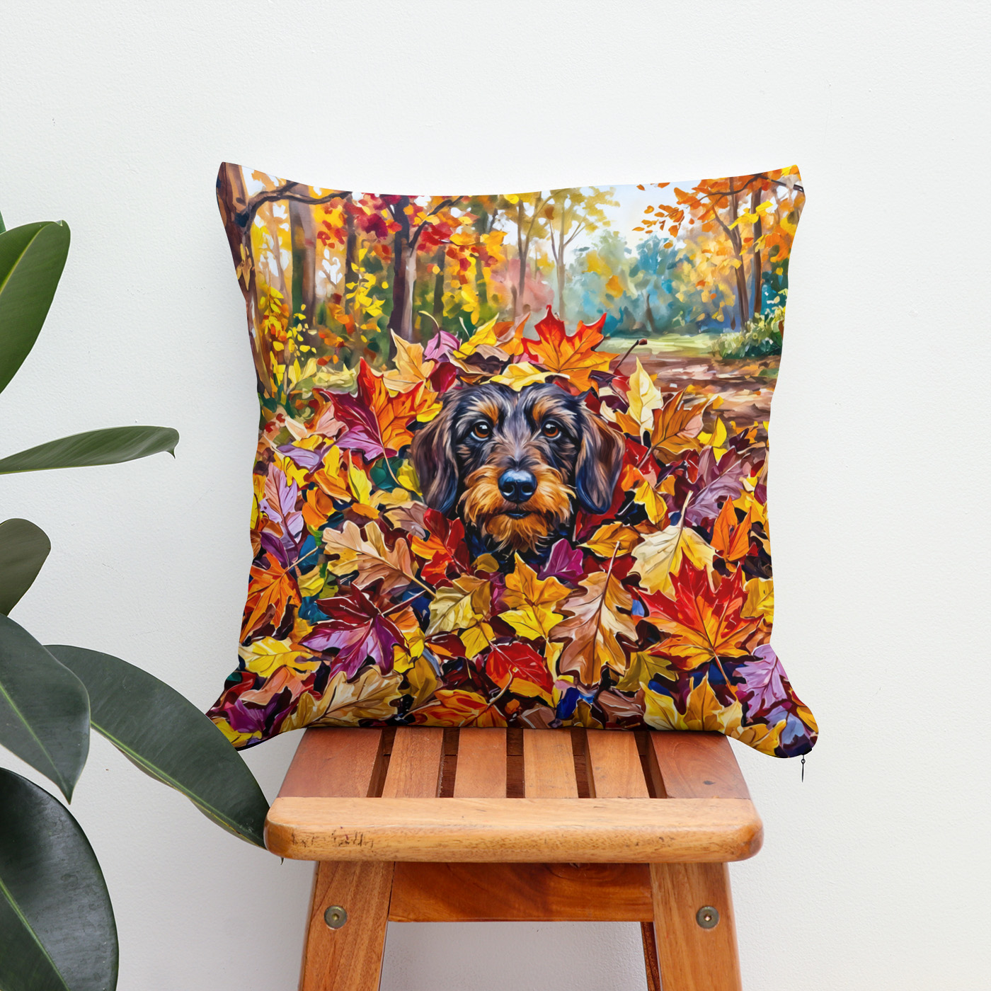Kissen: Dachshund Resting in Colorful Autumn Leaves