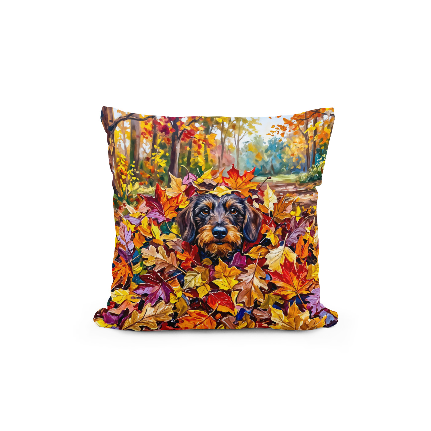 Kissen: Dachshund Resting in Colorful Autumn Leaves - immagine 2