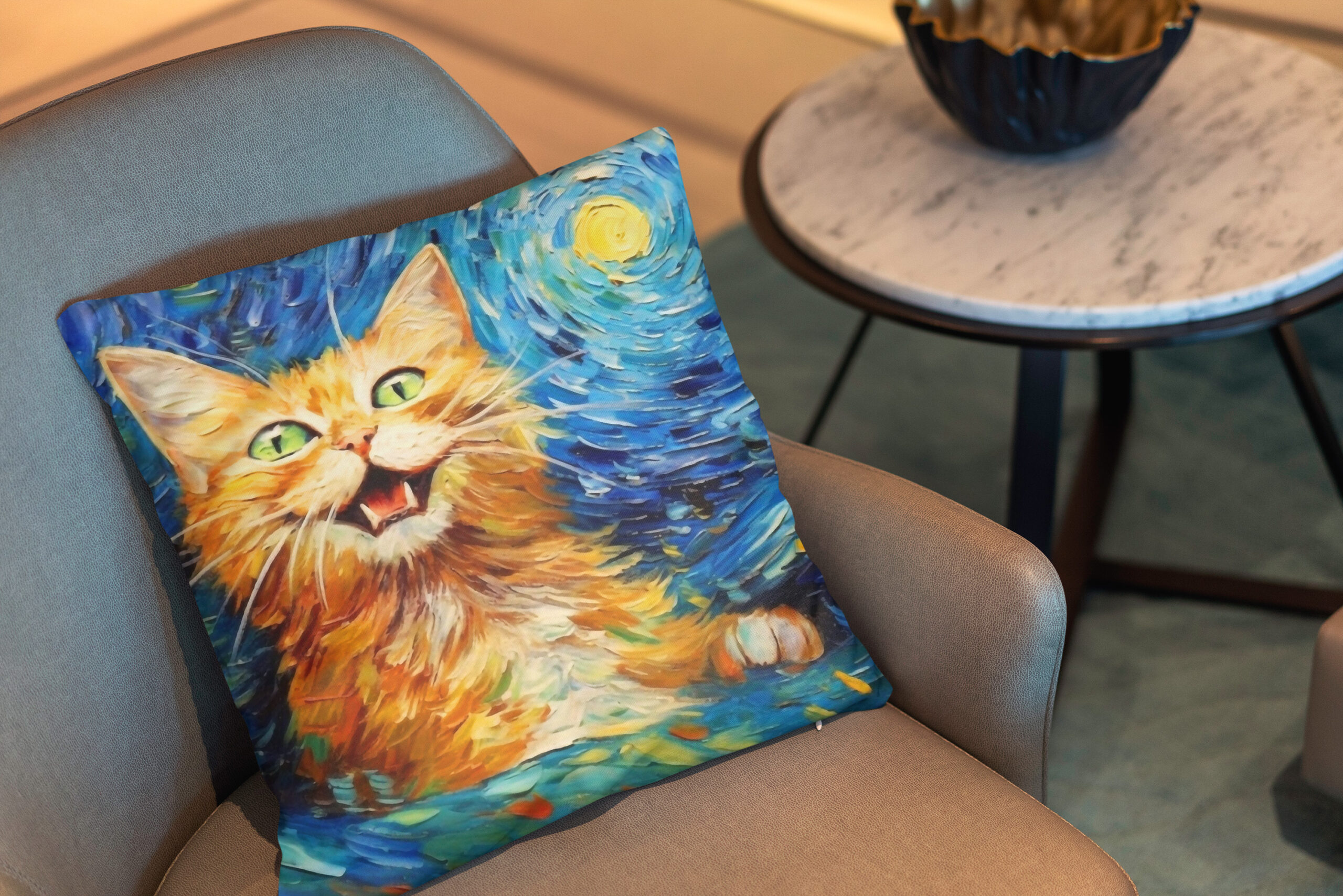 Kissen: Fröhliche Katzenkunst Im Stil von Vincent van Gogh – Image 2
