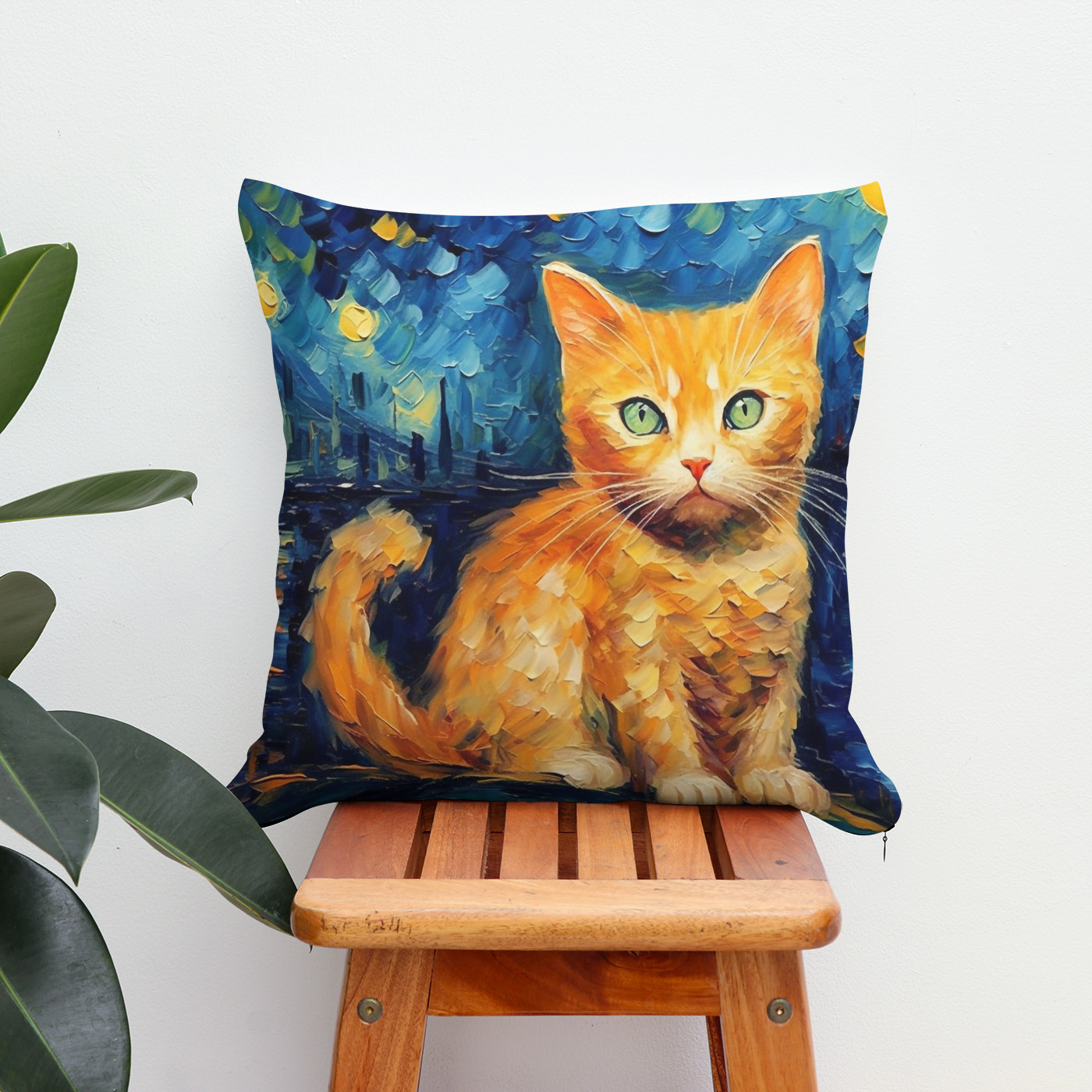 Kissen: Drollige Katzenkunst Im Stil von Vincent van Gogh