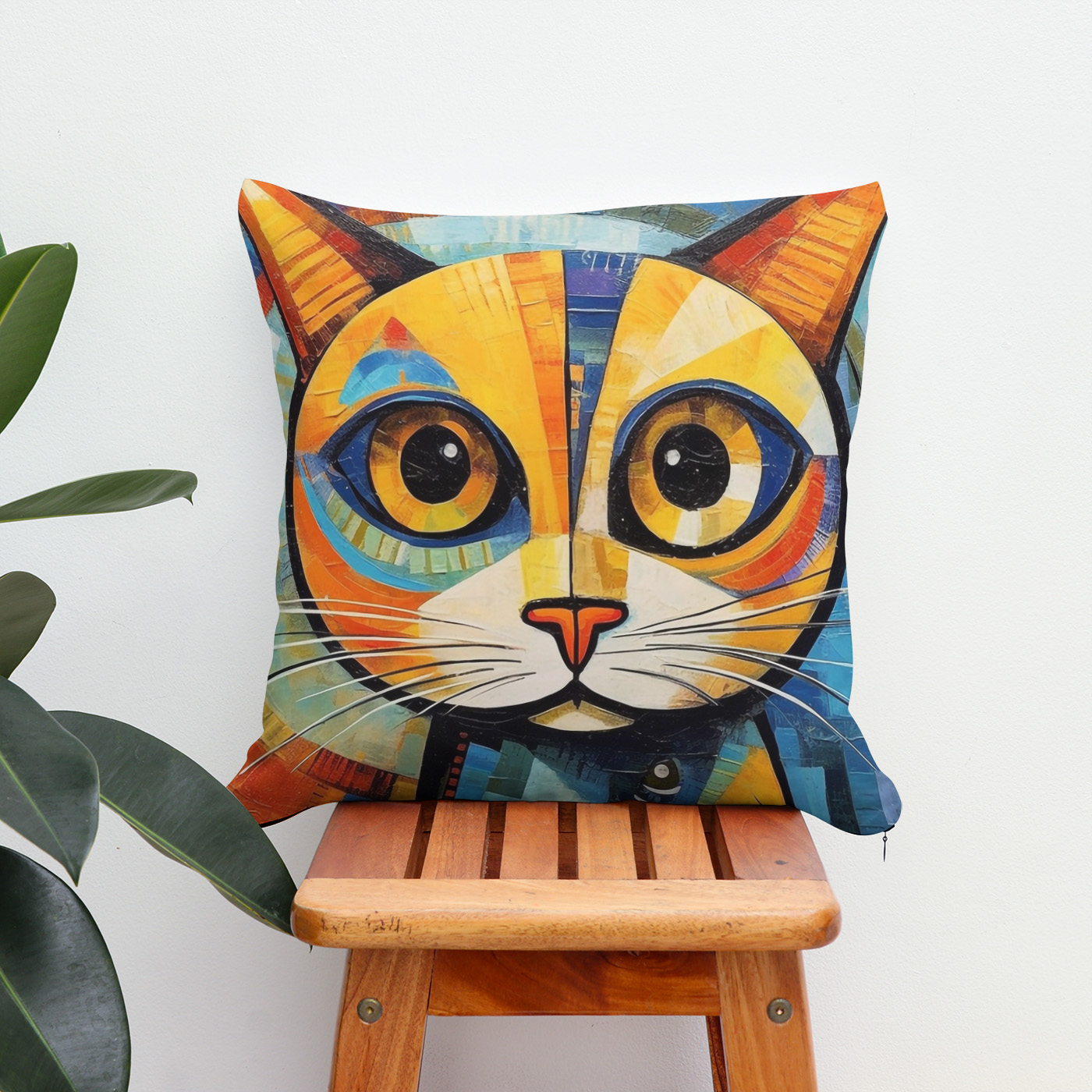Kissen: Fröhliche Katzenkunst Im Stil von Pablo Picasso