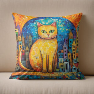 Kissen: Fröhliche Katzenkunst Im Stil von Friedensreich Hundertwasser